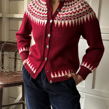 60s Cranberry Fair Isle Cardigan | M