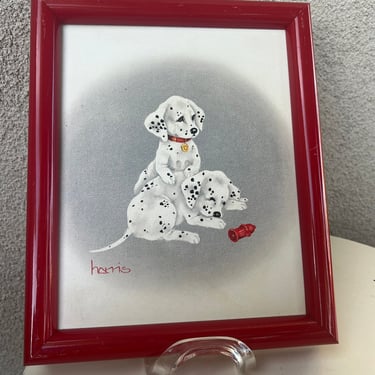 Vintage 1990s Dalmatian Dogs Oil Painting “The Rookie” By signed Peggy Harris Framed size 11.5” x 9.5” 