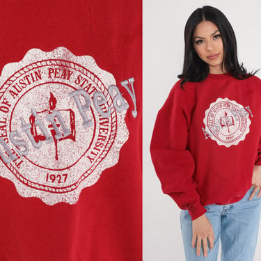 Austin Peay Sweatshirt 80s Tennessee University Sweatshirt APSU Governors Graphic Shirt College Pullover Crewneck Red Vintage 1980s Mens XL 