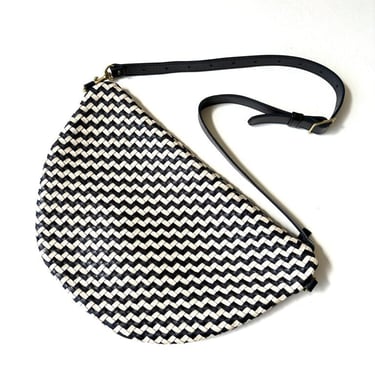 Clare V cream black woven leather 'Grande' fanny pack