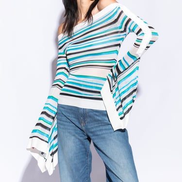 ROLAND MOURET Striped Bell Sleeve Knit Top