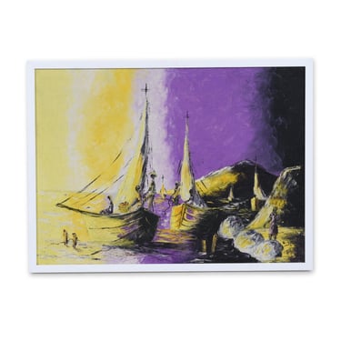 G. Thomas Purple and Yellow Nautical Painting with African Figures 