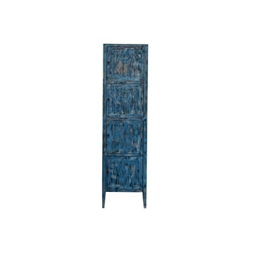 Rustic Oriental Distressed Blue Tall Slim 4 Doors Storage Cabinet ws4316E 