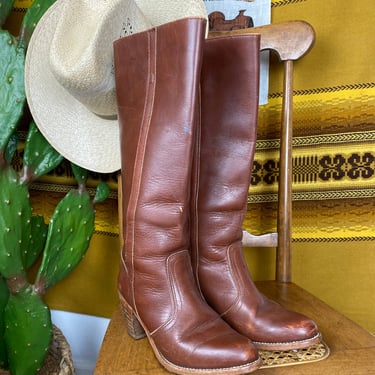 Vintage 1970s DEXTER Knee High Leather Boots Womens 7.5 