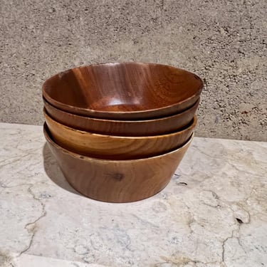 1960s Harry Nohr Studio Craft Hand-Carved Wood Bowl Set of Four 