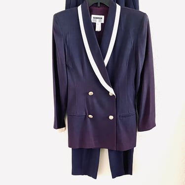 80s Vintage Lois Snyder Dani Max 2 Piece Purple Military Style Pants Suit Size 4 