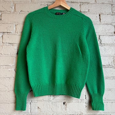 Sm Med, Vintage 1970s Green Wool Crewneck Sweater, Kelly Green 