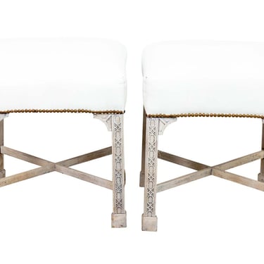 Pair of Bleached Chippendale Stools