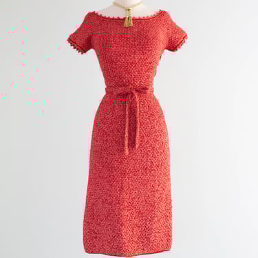 Sexy 1950's Hand Knit Lipstick Red Hourglass Wiggle Dress / SM