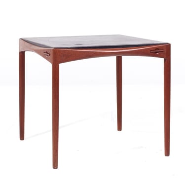 Ejner Larsen and Aksel Bender Madsen for Willy Beck Mid Century Danish Teak and Leather Game Table - mcm 