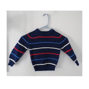 Vintage Boys Striped Sweater - Acrylic Knit Pullover - Red White Blue Sweater - Size 4T 5T 