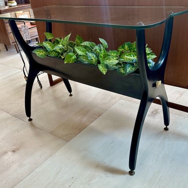 Mid Century Sculptural Console Table w/ Brass Planters
