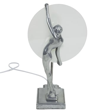 Frankart Style Nude Silhouette Silver Moon Spelter Table Lamp by Sarsparilla 