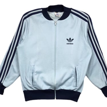 Vintage 80s Adidas Trefoil Baby Blue 3 Striped Full Zip Track Style Jacket Size Small/Medium 