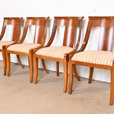 Baker Furniture Regency Solid Cherry Wood Klismos Dining Chairs, Set of Four