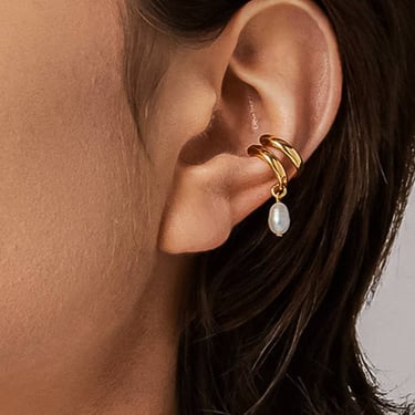 Talon 18K Gold Non-Tarnish Pearl Hoop Ear Cuff