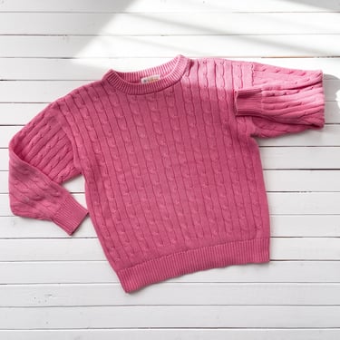 pink cable knit sweater 80s vintage Saddlebred sweater 