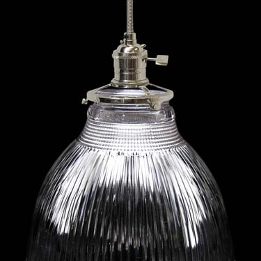 Custom 1920s Holophane 7 in. Clear Glass Pendant Light