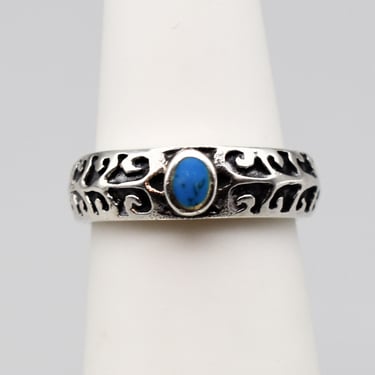 70's 925 silver turquoise adjustable boho ivy knuckle band, oxidized sterling vine hippie toe ring 