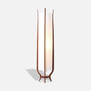 Mid-Century Modern Sculpted Floor Lamp with New Linen Shade