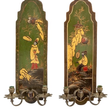 Queen Anne Style Chinoiserie Girandoles, Pair