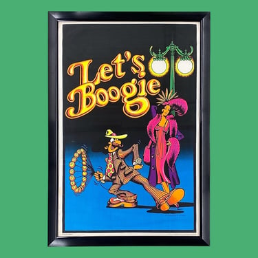 Vintage Let's Boogie Black Light Poster 1970s Retro Size 38x26 Psychodelic + Garry Hanson + Orignal + Framed Art + Home and Wall Decor 