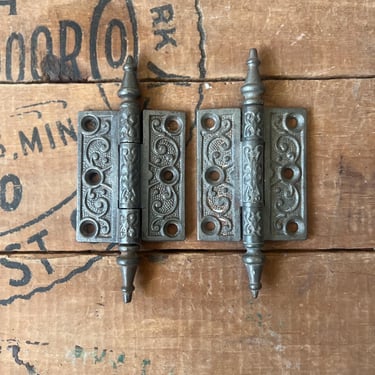 Pair of Ca. 1880s Eastlake Door Steeple Tip Hinges 3"x2.5" 