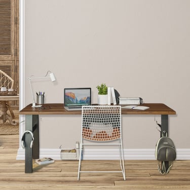 Solid Wood Desk - Home Office Desk with Metal Legs 