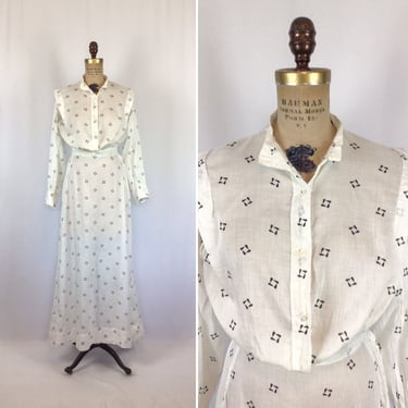 Vintage Edwardian dress | Antique white cotton print lawn dress | 1910s two piece dress 