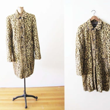 Vintage 2000s y2k Cheetah Leopard Print Coat M - Animal Print Long Button Up Jacket - Vegan Faux Fake Fur Coat 