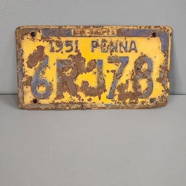 Vintage 1951 Pennsylvania Lisence Plate 