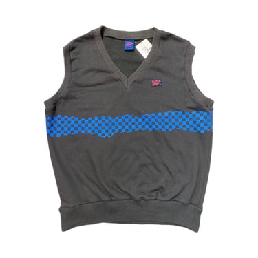 (L) Black Checkered Blue Nike Sweater Vest 081622 JF