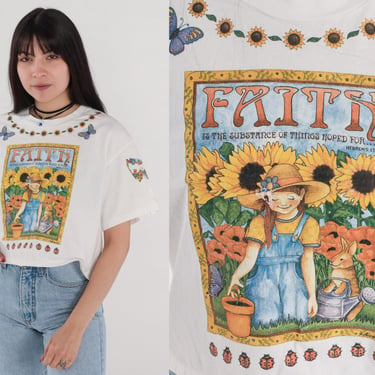 90s Gardening T Shirt Faith Is The Substance of Things Hoped For Garden Shirt Sunflower Shirt Christian Floral TShirt Vintage Small Medium 