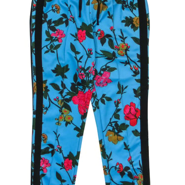 Pam &amp; Gela - Blue Floral Track Pants w/ Black Stripe Sz S