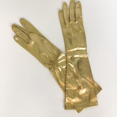 Vintage 50s Gloves | Vintage glittery gold gloves | 1958 Kayser gold lurex gloves 