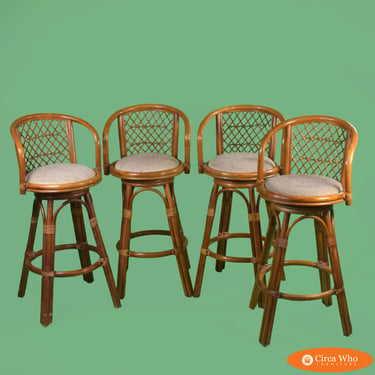 Set of 4 Rattan Chippendale  Stools