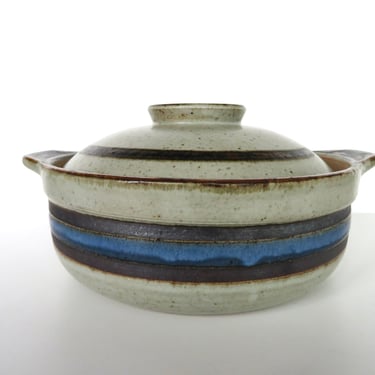 Vintage Otagiri Blue Horizon Covered Casserole Dish, Blue And Brown Stoneware Lidded Baking Dish From Japan 