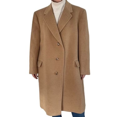 Vintage Mens Christian Dior 100% Camel Hair Tan Mid Length Trench Coat Sz L 