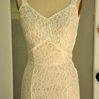 vintage 1930s ivory lace bias cut sleeveless wedding dress XS/S 