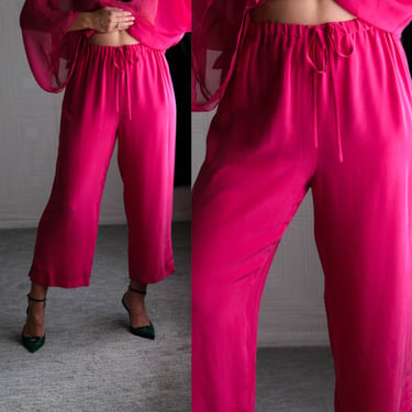 Diane Von Furstenberg Silk Assets Hot Pink Sueded Silk Cropped Capri Drawstring Pants | 100% Silk | Y2K DVF Designer Barbie Pink Silk Pants 