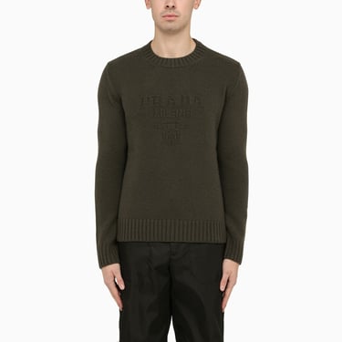 Prada Loden-Coloured Wool Cashmere Crew-Neck Sweater With Logo Men