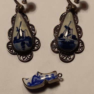 Delft Earrings with Dutch Shoe Pendant 