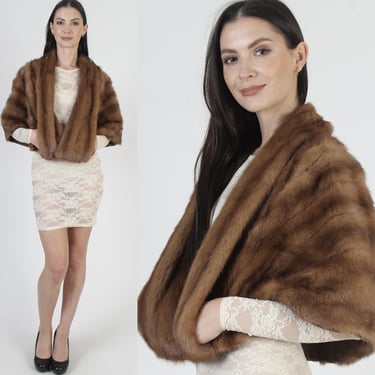 60s Autumn Haze Mink Stole, Real Fur Wrap, Mother Of The Bride Shawl, One Size Fits All 