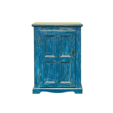 Distressed Blue Lacquer Slim Narrow Single Door Side Cabinet Chest cs7674E 