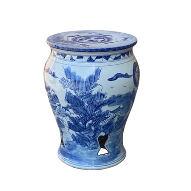 Chinese Blue & White Porcelain Mountain Tree Small Round Stool Table cs7405E 