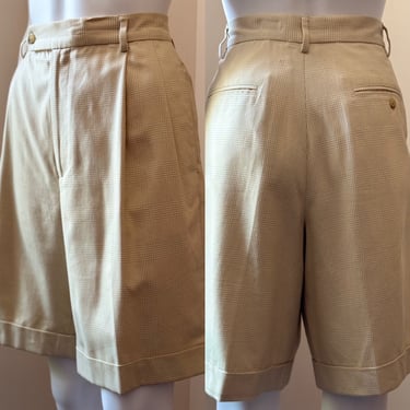 1990's Beige Plais Cotton Shorts High Rise 