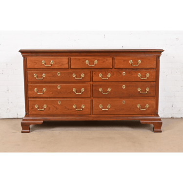 Councill Furniture Georgian Carved Cherry Wood Nine-Drawer Dresser, Newly Refinished