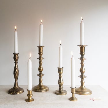 Vintage Set of Three Brass Graduated Candlesticks Flower