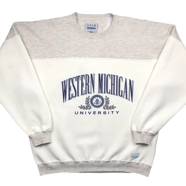 Vintage 90s Western Michigan University Broncos Cut & Sewn Collegiate Crewneck Sweatshirt Pullover Size XL 