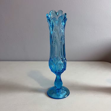 Vintage LE Smith Glass Moon and Stars Blue Swung Vase Bud Vase MCM 11